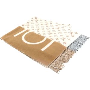 LOUIS VUITTON Muffler Escharpe Monogram Split Cashmere Beige x White Unisex M77119