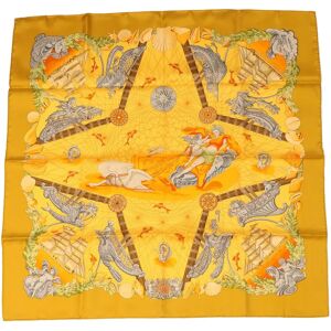 Hermes Carre 90 Angel Voyage Scarf Silk Yellow Orange Auth 42856