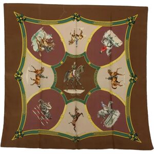 Hermes Carre 90 LE GENERAL L'HOTTE Scarf Silk Brown Auth 51351