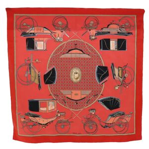 Hermes Carre 65 LES VOITURES A TRANSFORMATION Scarf Silk Red Auth ac2150