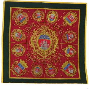 Hermes Carre 90 LES ARMES DE PARIS FLVCTVAT Scarf Silk Red Green Auth bs7738