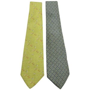 Salvatore Ferragamo Set of Ties: Light Green & Light Blue Pattern