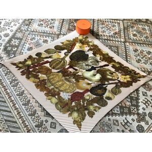 Hermes Vintage Carre pink beige background color plisse, pleated silk scarf with various pumpkin prints all over in olive green, beige etc