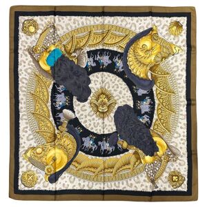 Hermes Casques et Plumets silk scarf In Olive and Black
