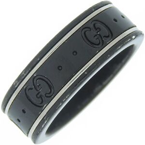 Gucci Icon Ring Ring/Ring GG Plastic x K18 White Gold No. 12 Black Women's