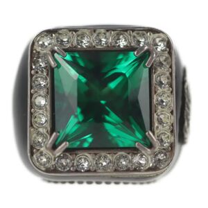 Gucci Ring 538037-J7422 Notation Size 10 Silver 925 Rhinestone Crystal Green Black Square Stone