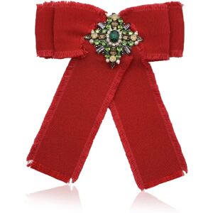 Gucci Red Grosgrain Bow Brooch Pin With Green Crystals