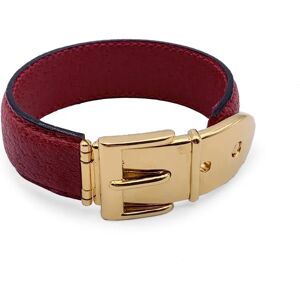 Gucci Vintage Red Leather Belt Bangle Cuff Bracelet Gold Buckle