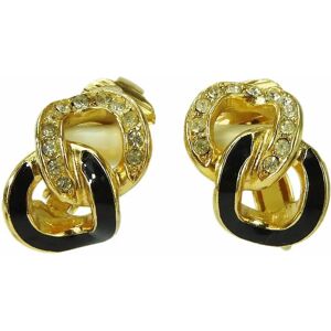 Christian Dior Earrings Metal Rhinestone Gold Black Chain Accessories Women's