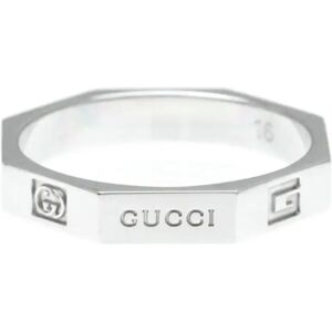 Gucci Octagonal Ring White Gold [18K] Fashion No Stone Band Ring Silver