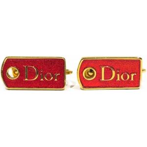 Christian Dior Dior Logo Plate Red Gold Brand Accessories Earrings Ladies