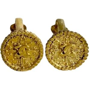 Chanel Cocomark Motif Earrings Accessories Gold 08877