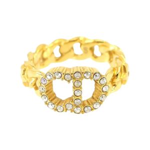 Christian Dior Clair D Lune Ring Gold Rhinestone S