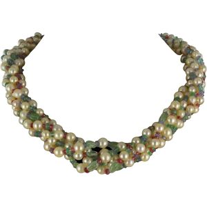 Baume & Mercier French Pearl Emerald Sapphire Ruby Spinel Gold Torsade Necklace