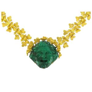 Baume & Mercier French Empire Malachite Cameo Gold Necklace