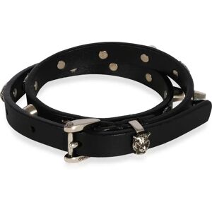 Gucci Black Leather Double Wrap Bracelet with Feline Heads & Studs