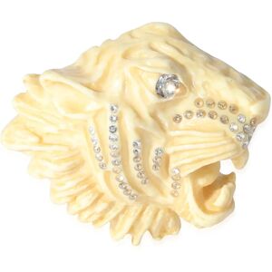 Gucci Alessandro Michele Cream Resin & Crystal Tigers Head Brooch, 2 3/4 Wide