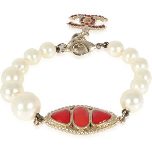 Chanel Faux Pearl & Red Gripoix CC Bracelet