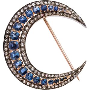 Vintage French Napoleon 3 Antique Crescent Moon Sapphire Diamond Brooch