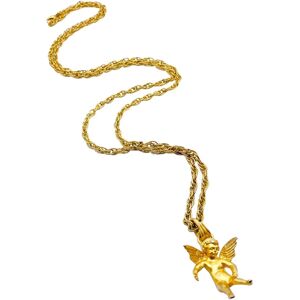 Vintage Gold Tone Cupid Pendant Necklace, 1980s