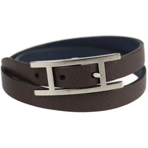 Hermes Api bracelet notation size S leather brown navy H 2 rows reversible