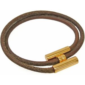 Hermes Tournis Leather,Metal Bangle Brown,Gold