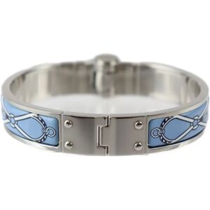 Hermes Charniere PM Bracelet Metal Cloisonne Silver Light Blue Bangle