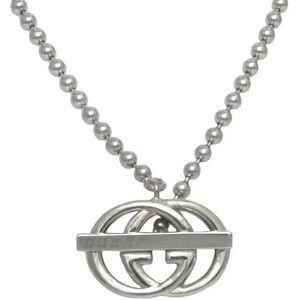 Gucci ball chain necklace sterling silver interlocking Ag 925  GG double G bar women's men's unisex pendant