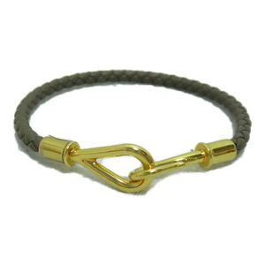 Hermes Jumbo H Bracelet Gold Etoupe Grey Gold Plated leather