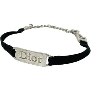 Christian Dior Bracelet Black Silver Plate Ribbon Ladies Accessory CD