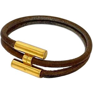 Hermes Bracelet Tourni Tresse Brown Gold Leather GP  H Double Women's