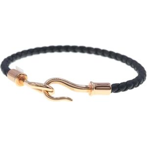 Hermes Bracelet Jumbo Black Pink Gold Leather Metal Ladies