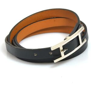 Hermes Bracelet Api Leather/Metal Black/Silver Unisex e56014g