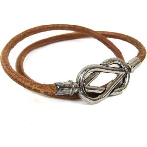 Hermes Choker Atame Leather,Metal Bangle Brown,Silver