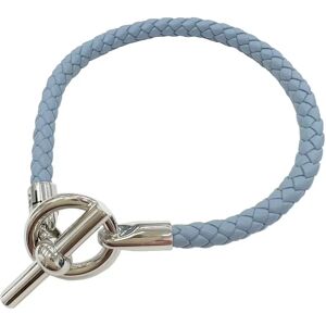 Hermes Grennan Leather Bracelet Blue Series Silver Metal Fitting Braided Mi T5 Size Women's Men's