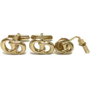 Christian Dior tie tack cuff set gold men