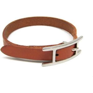 Hermes Hapi Leather,Metal Bangle Brown,Silver