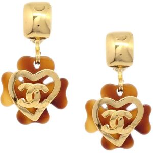 Chanel 1995 Faux Tortoiseshell Clover CC Heart Earrings 60863