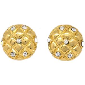 Chanel 1980s Crystal & Gold Quilted Earrings Clip-On 17240