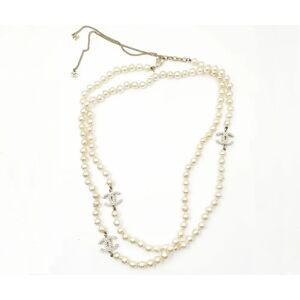 Chanel 3 Gold CC Pearl Faux Fresh Water Pearl Long Necklace