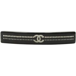 Chanel Black Hair Barrette With Pearl Cc Logo