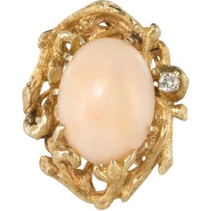 Vintage 1960s Angel Skin Coral Diamond 14 Karat Yellow Gold Arthur King Spirit Ring