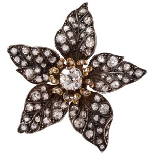 Vintage French Antique 19th Century Diamond Silver Gold Flower Pendant
