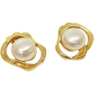 Chanel Pearl Earring Gold CC Auth ar7353