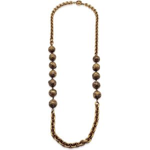 Chanel Vintage 1980S Gold Metal Chain Necklace With Metal Beads