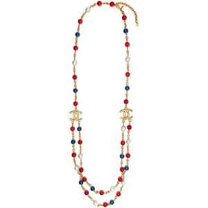 Chanel Red and Blue Beaded Chain Necklace, Gold/Red/Blue/PearlThis item has been used and may have some minor flaws. Before purchasing, please refer to the images for the exact condition of the item.