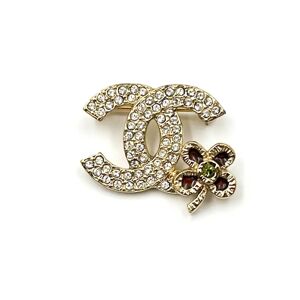 Chanel Small Gold CC Crystal Red Corner Flower Small Brooch