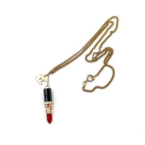 Chanel Rare Vintage Gold Plated CC Large Red Lipstick Pendant Necklace