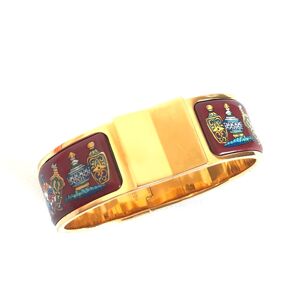 Hermes Vintage cloisonne enamel golden click and clack Flacon bangle with wine red and colorful perfume bottle design