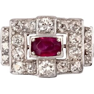 Vintage 1930s Ruby Diamond Platinum Art Deco Ring